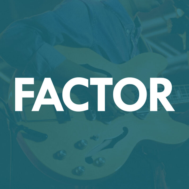 FACTOR logo over guitarist